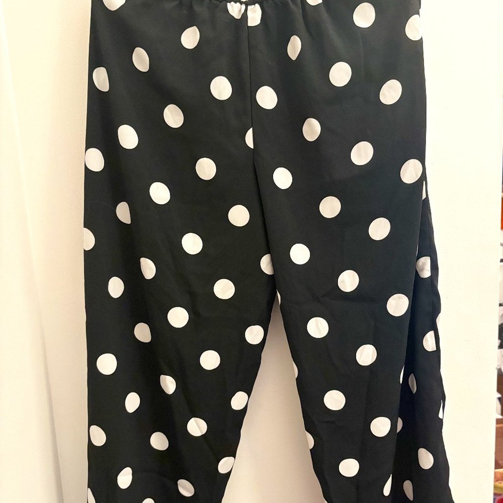 ZARA Women Pants Black White Polka Dot High Rise Cropped Culotte